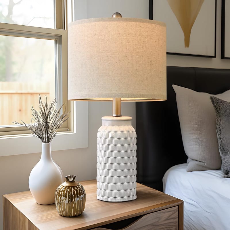 Modern Ceramic Bedside Lamp Set of 2 for Bedroom Decor Farmhouse