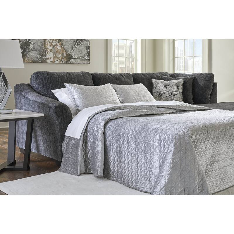 Signature Design by Ashley Biddeford Ebony 2-Piece Sleeper Sectional with Chaise - 120"W x 75"D x 40"H - Right Facing