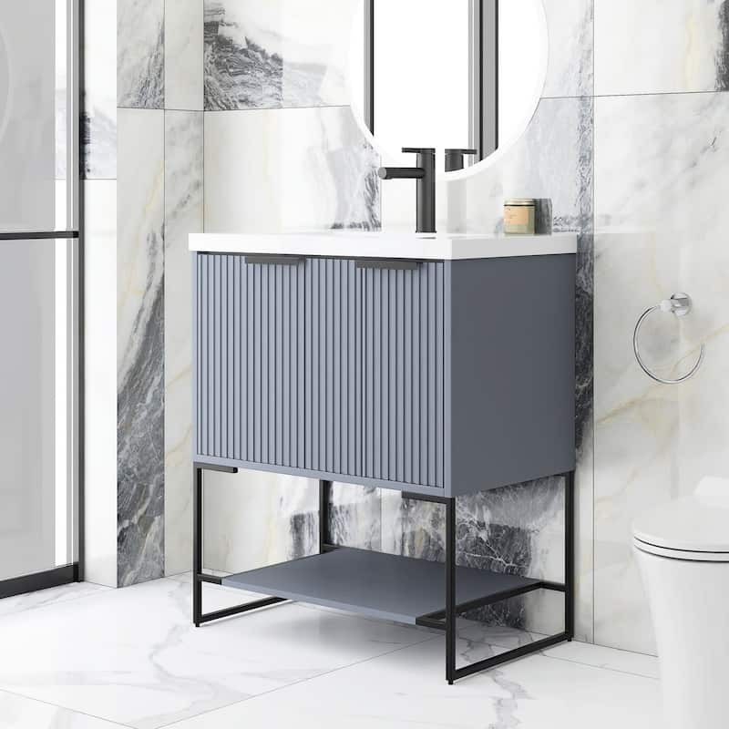 24"/30" Plywood Freestanding Bathroom Vanity Set with White Sink