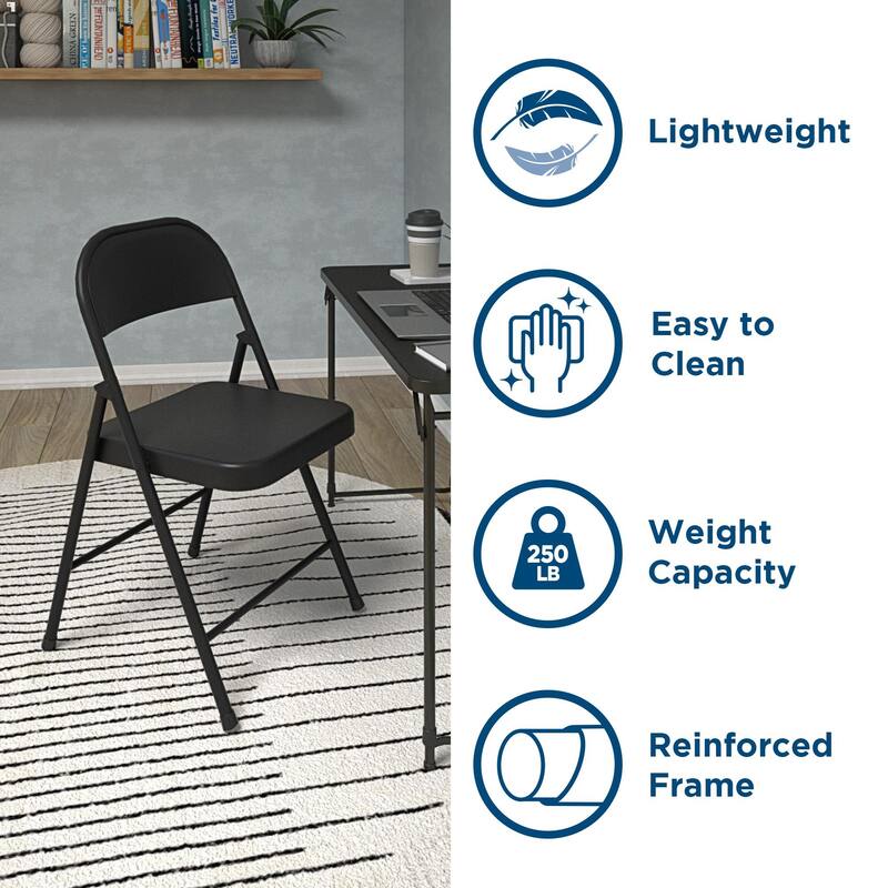 COSCO SmartFold All-Steel Folding Chair, 4-Pack