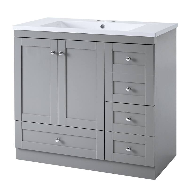 36 inch MDF Freestanding Bathroom Vanity Set with Integrated Resin Sink with Soft Close