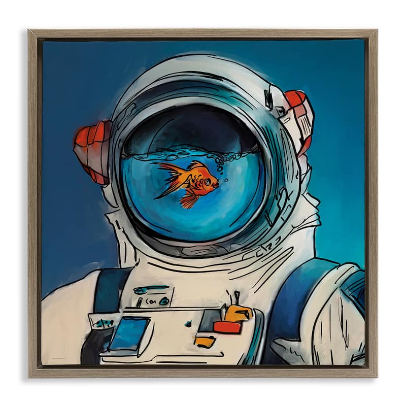 Stupell Goldfish Astronaut Suit Framed Floater Canvas Wall Art Design By Kamdon Kreations - 25 x 25 - Brown