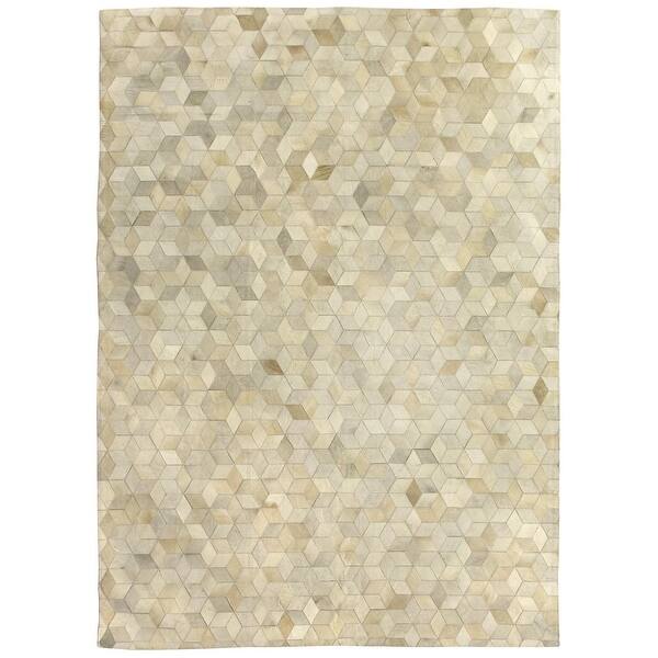Exquisite Rugs Stitched Blocks Ivory Leather Hair-on-hide Rug (9'6 x 13 ...