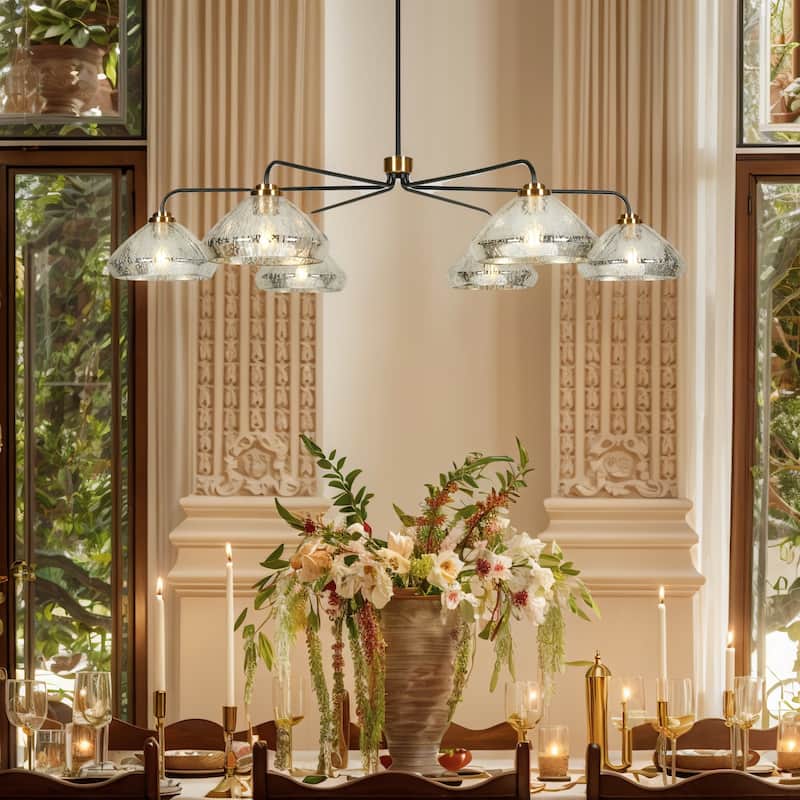 Modern Glam 6-Light Chandelier Bowl-Shape Mercury Glass Chandelier Light Fixture for Dining Room - 51.2" D × 10.2" H