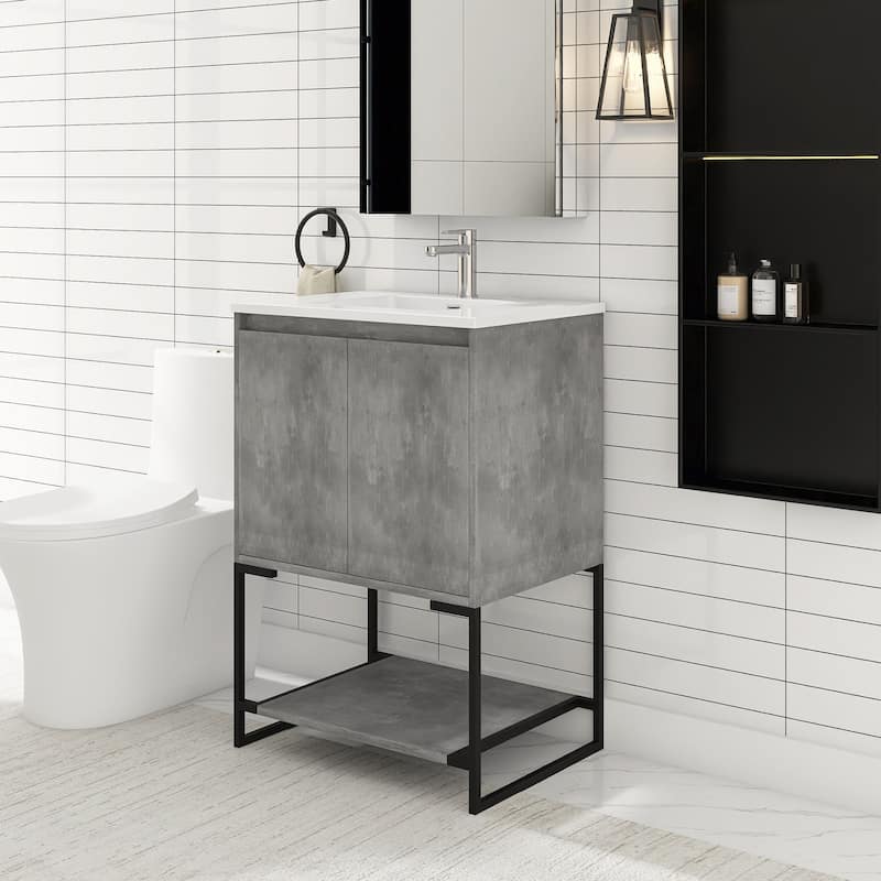 24-inch Freestanding Bath Vanity with White Cultured Mable Top