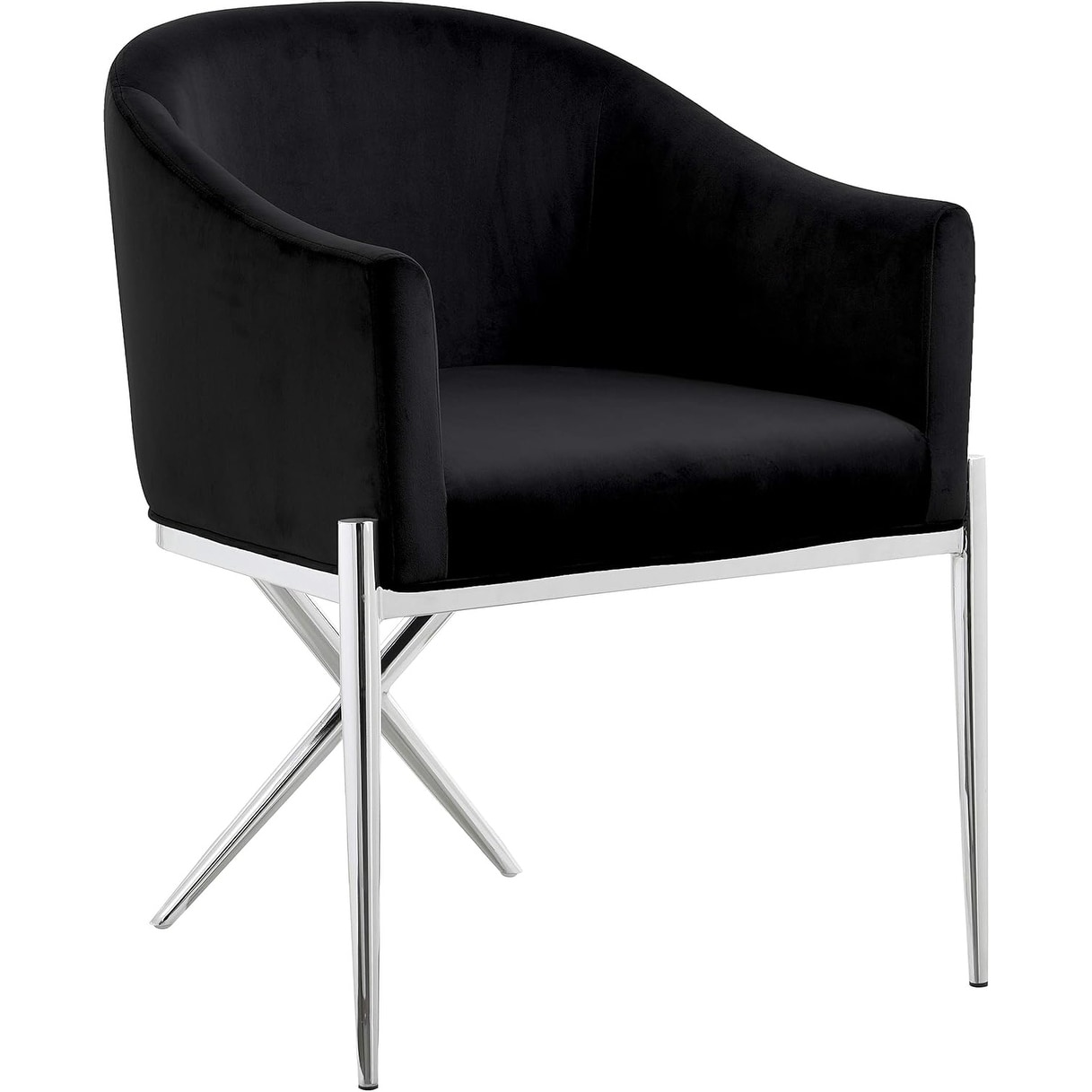 Black Velvet Upholstered Dining Chair with Steel X-Shaped Legs