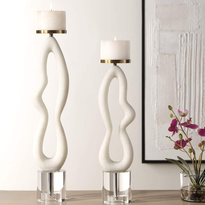 Uttermost Feamelo Ivory Stone Candleholders, Set of 2 - 22" H x 4.25"D x 5"W