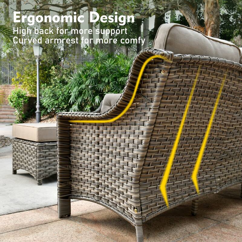 XIZZI 5-piece Patio Furniture Wicker Swivel Rocking Chair Set with Fire Pit