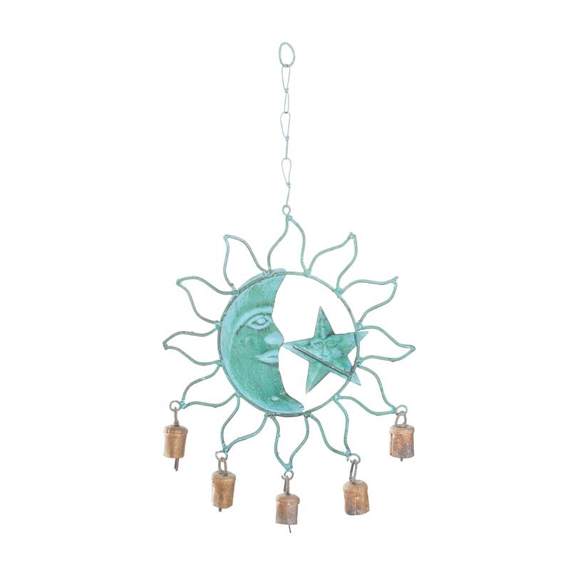 Gold Metal Handmade Bird Indoor Outdoor Windchime with Glass Beads and Cone Bells