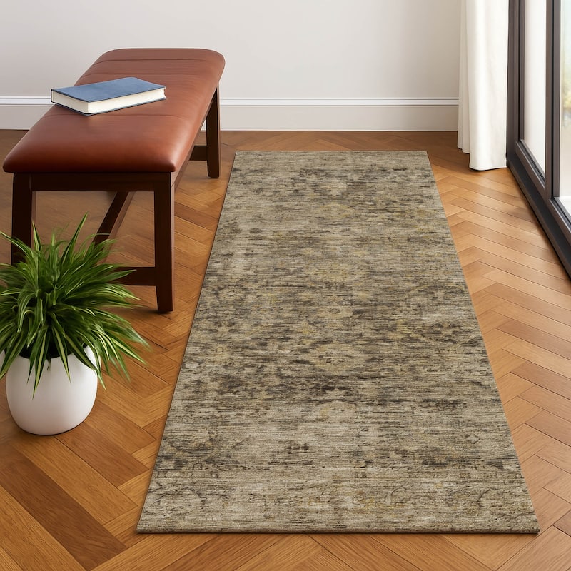 Premium Washable Super Soft Vintage Traditional Mayfield Rug - Brown - 2'3" x 7'6"