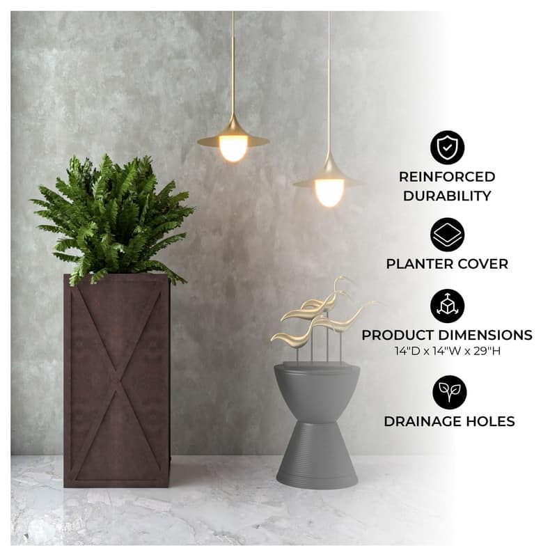 Papyrus Elegant Rectangular Modern Planter with Drainage, Lightweight Fiberstone MGO Clay Blend for Indoor Outdoor Use