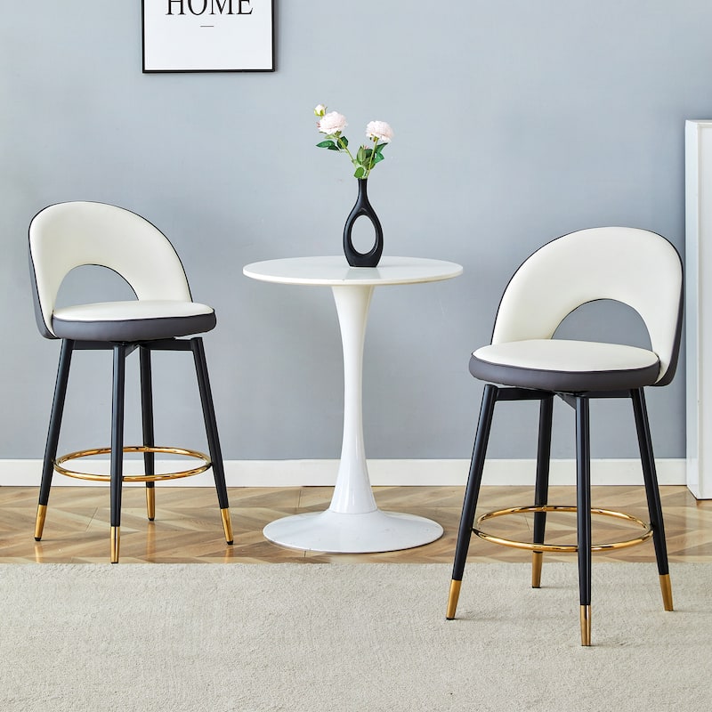360°Rotatable Bar Chair.Modern Pu Comfortable Upholstered Bar Chair With Smooth And Beautiful Metal Legs.Set Of 2