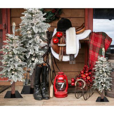 Fraser Hill Farm 3-Ft. Snowy Downswept Tree with Clear Lights