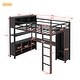 preview thumbnail 4 of 12, Metal Loft Bed with Storage Cubes, Shelves, Wardrobe And L-shaped Desk, Full Size, Black