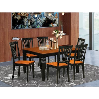HomeStock 7-Piece Black and Cherry Finish Solid Wood Top Dining Table with 6 Chairs with Lattice Back