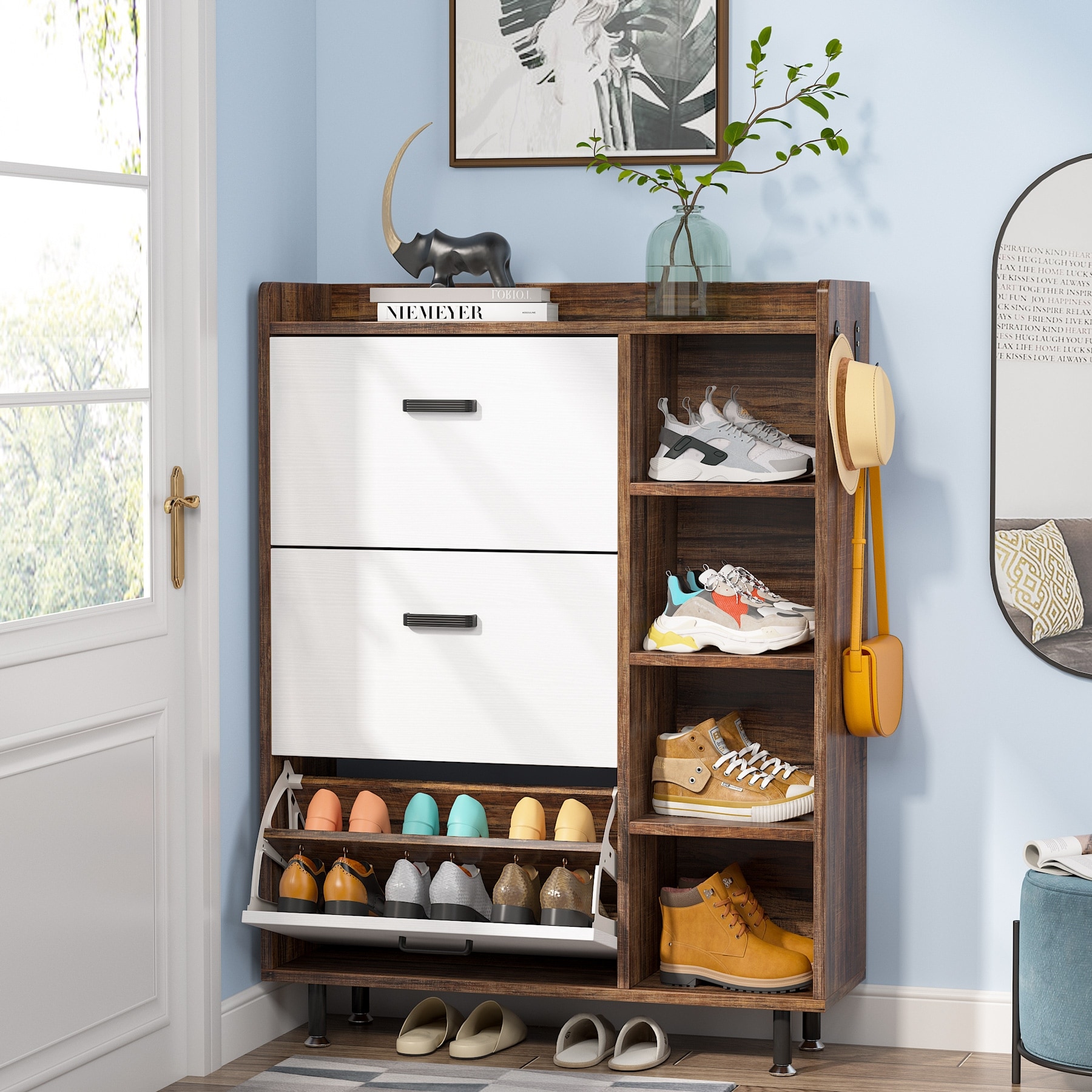 https://ak1.ostkcdn.com/images/products/is/images/direct/6dc86edf902445a81ccea2dd5bf3ad0bb0c7067b/Shoe-Cabinet-with-3-Flip-Drawers-%26-5-Tiers-shelves%2C-Shoe-Organizer.jpg