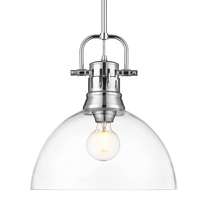 Yep by Golden Lighting Duncan 1-light 14in rod hung Pendant in Chrome and Clear Glass
