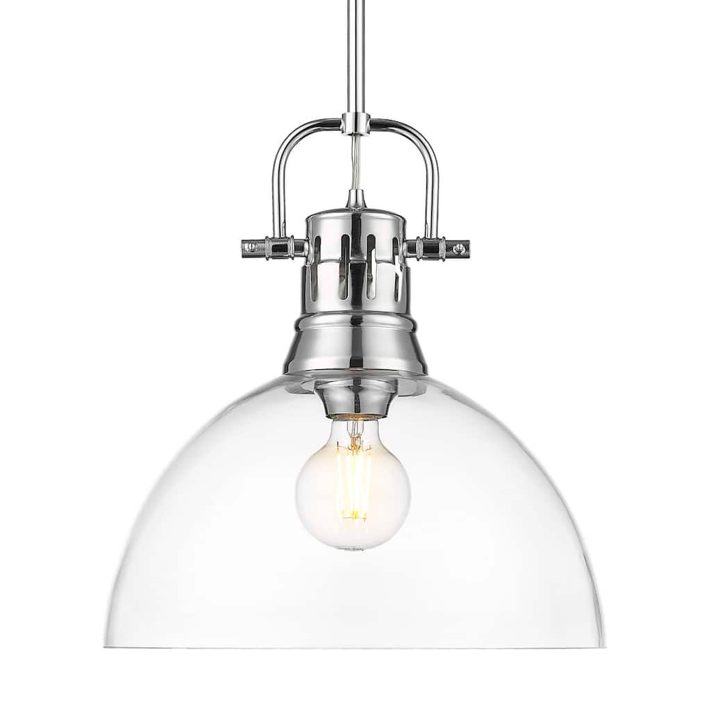 Yep by Golden Lighting Duncan 1-light 14in rod hung Pendant in Chrome and Clear Glass