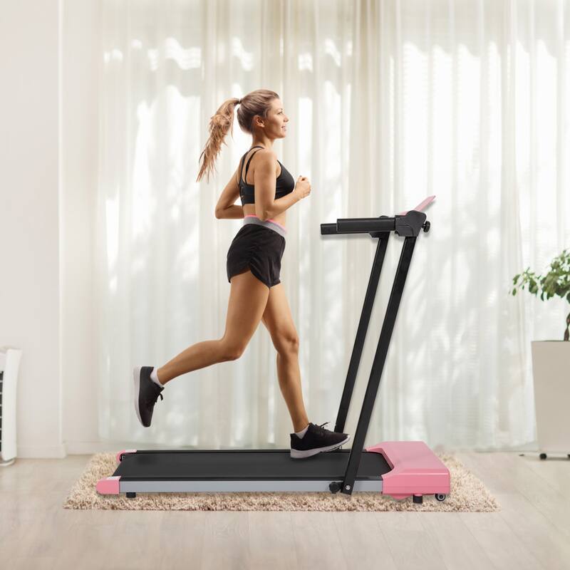 Foldable Walking Treadmill Under Desk Walking Pad Treadmill Compact Fitness Running Machine with LED Displays and Wheels