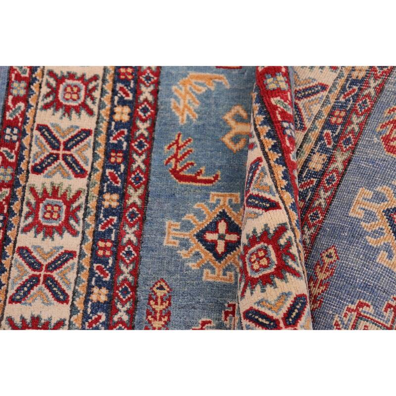 Rustic Kazak Sophie Light Blue/Beige Wool Rug - 3'1'' x 4'5''