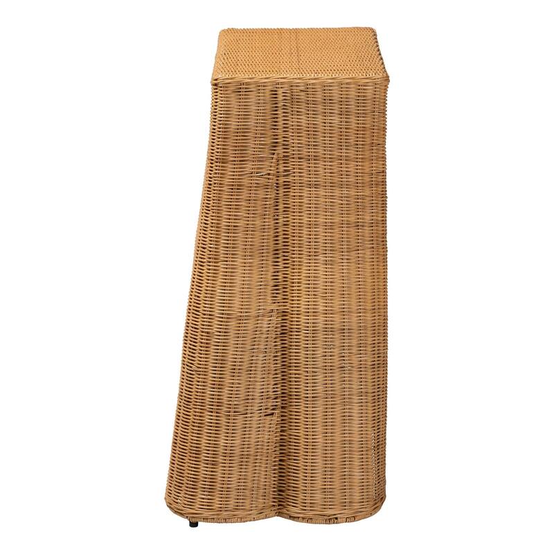 Palm Scallop Natural Rattan Console Table – Handwoven Wicker Accent Table for Hallway or Entryway, Coastal Décor, Rectangle