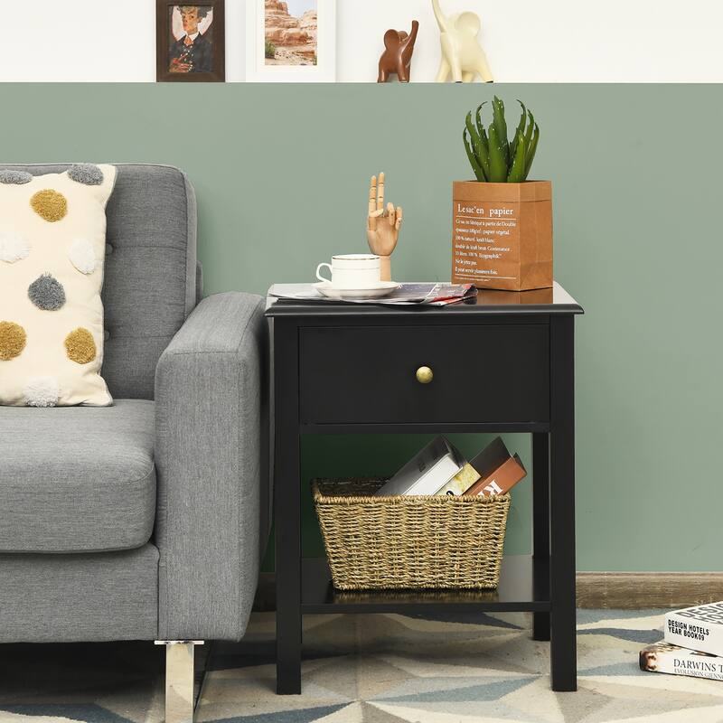 Costway 2PCS End Table Nightstand Storage Display Drawer Shelf Beside - 18''x15''x23.0''(LxWxH)