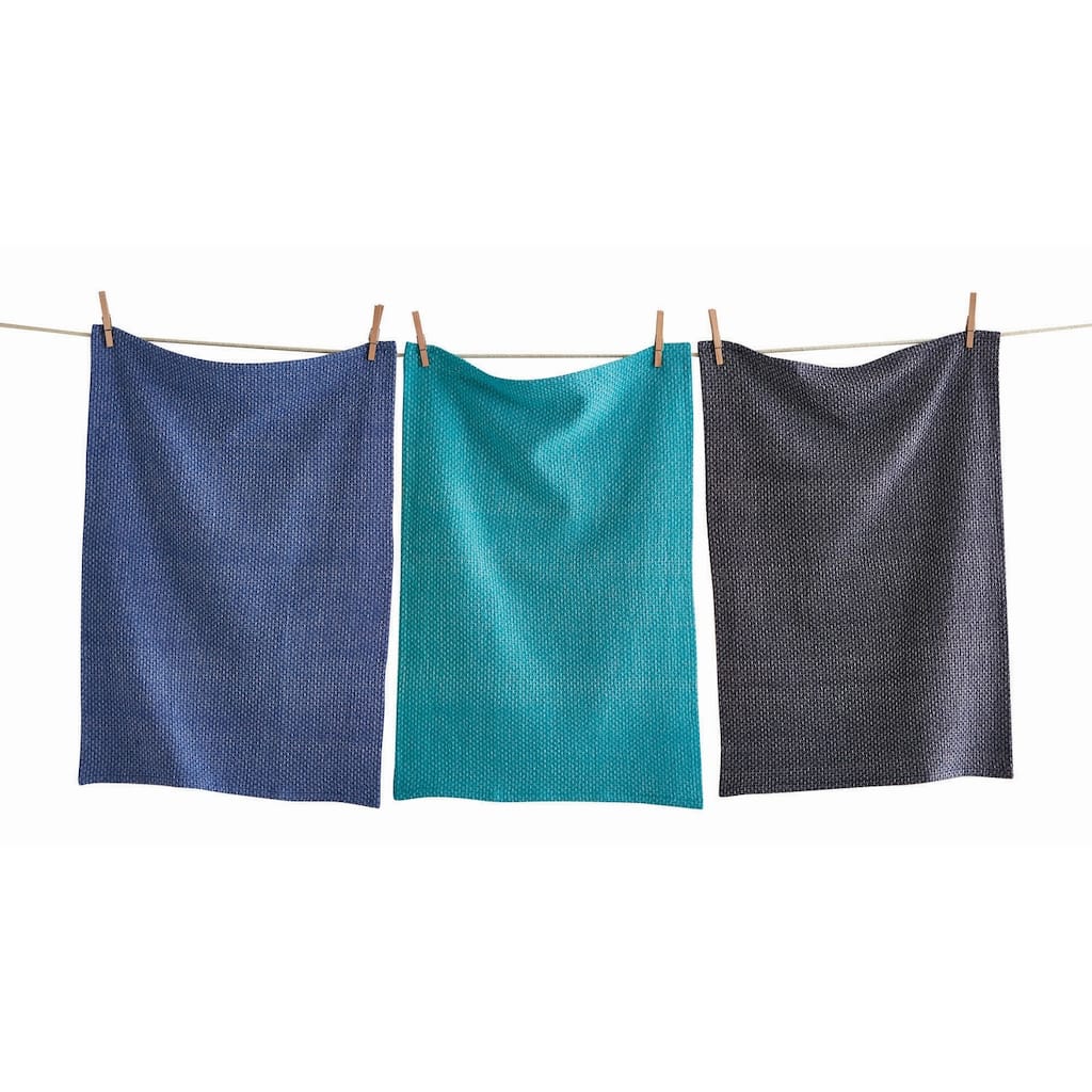 Beach House Textured Kitchen Towel Set of 3 - Summer Blue Multi Cotton Dish Towels, Machine Washable, 26" x 18"
