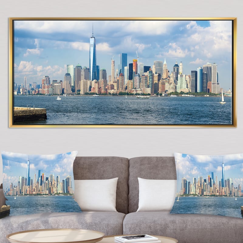 Designart "Lower Manhattan Skyline Panorama" Cityscape Framed Canvas Art Print