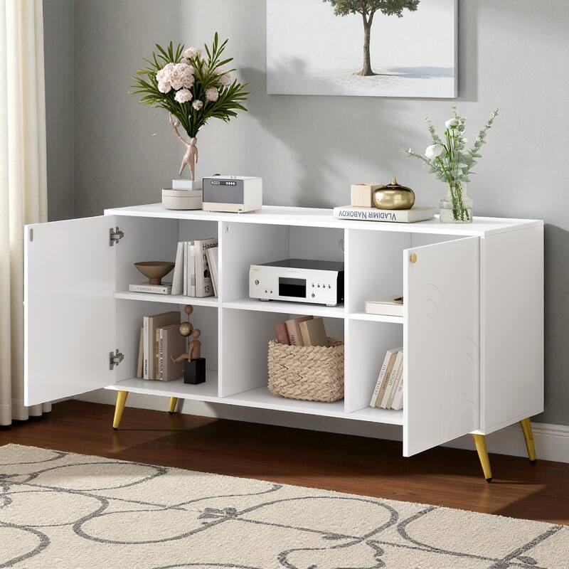 Modern 53'' TV Stand for TVs up to 55'', Media Console with Adjustable Shelf, Metal Legs & Handles, Anti-Tip Device