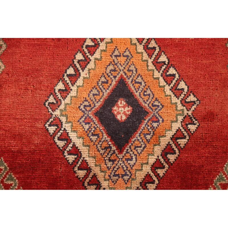 Geometric Shiraz Persian Vintage Accent Rug Hand-Knotted Wool Carpet - 3'4" x 4'11"