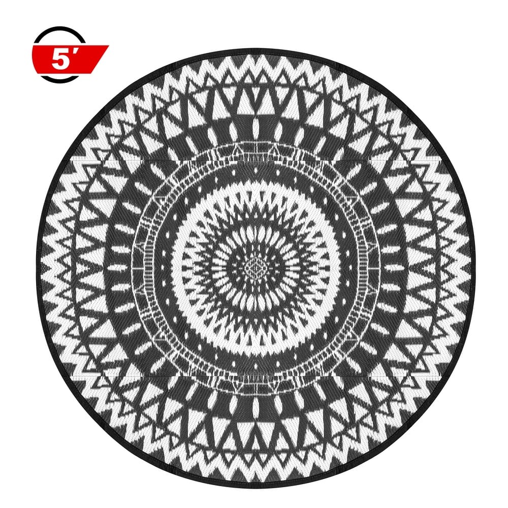 Outdoor5' x 5' Plastic Straw Reversible Rug for Decoration Garden, Backyard, Balcony