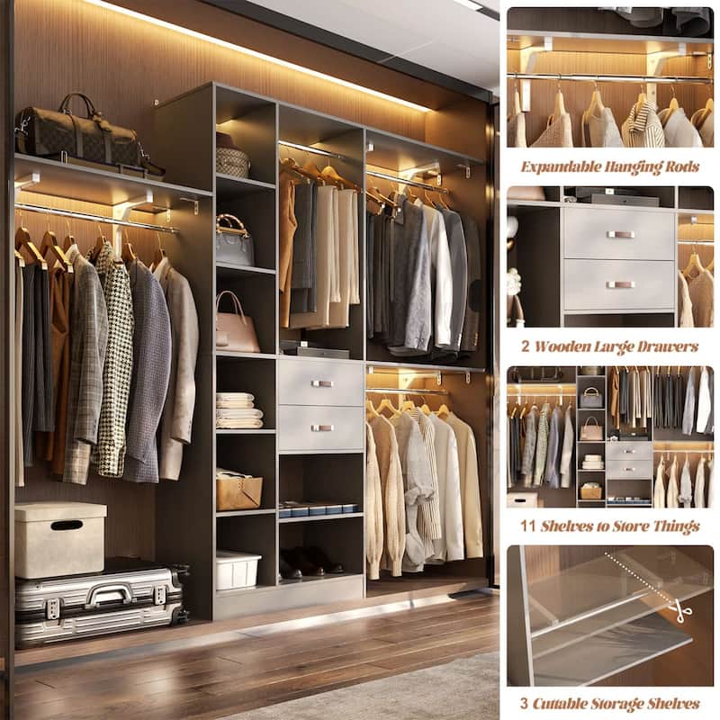 31.5'' to 96'' W Closet Organizer System with Drawers and Tower Shelves for Reach-in and Walk-in Closet