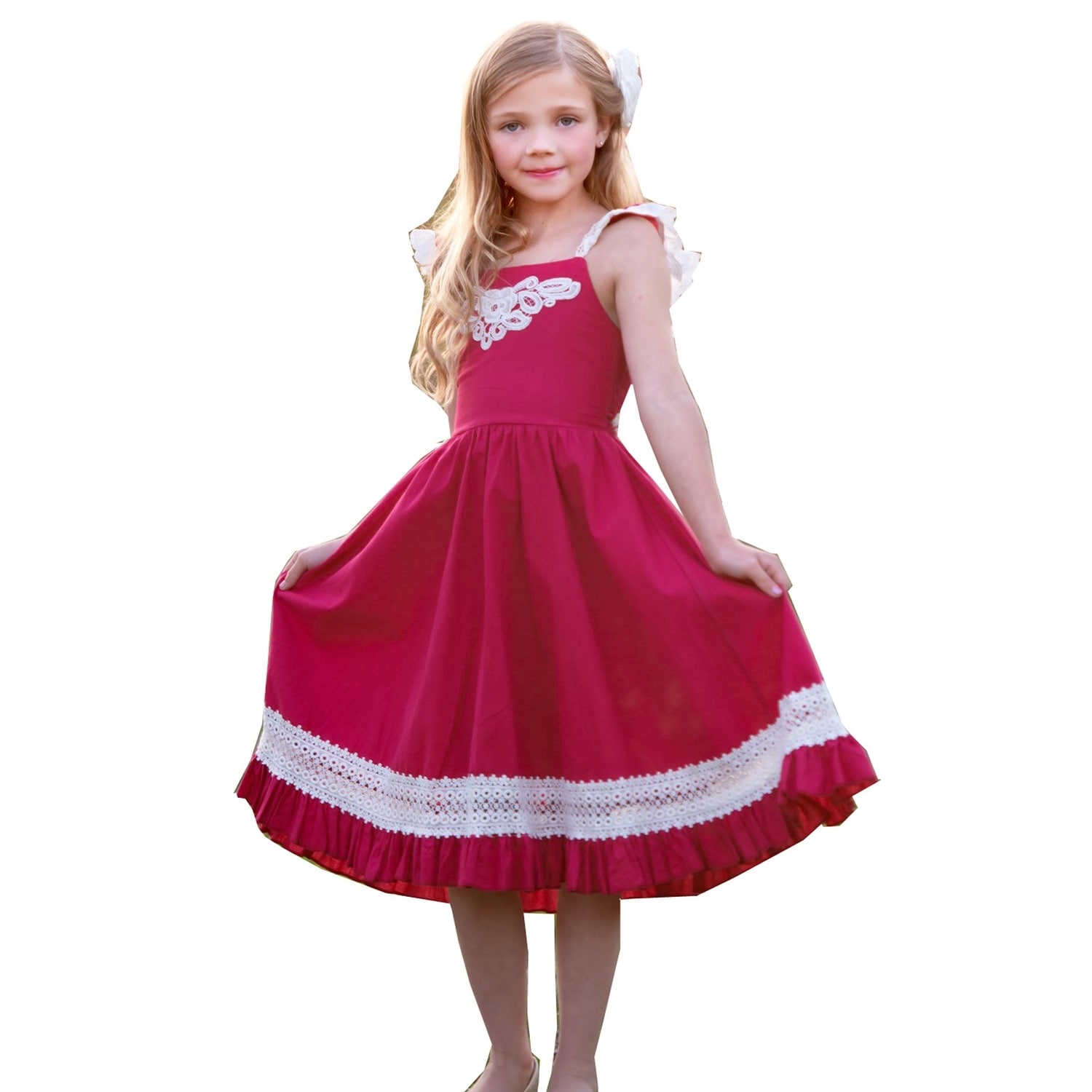 Shop Think Pink Bows Girls Raspberry Lace Matilda Flower Girl Dress Overstock