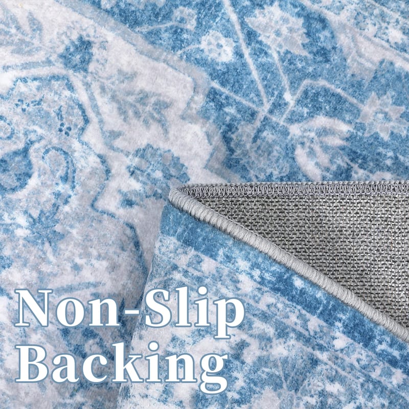 Vintage Medallion Area Rug Washable Rug Indoor Non-Slip Low Pile Throw Rug for Living Room Bedroom
