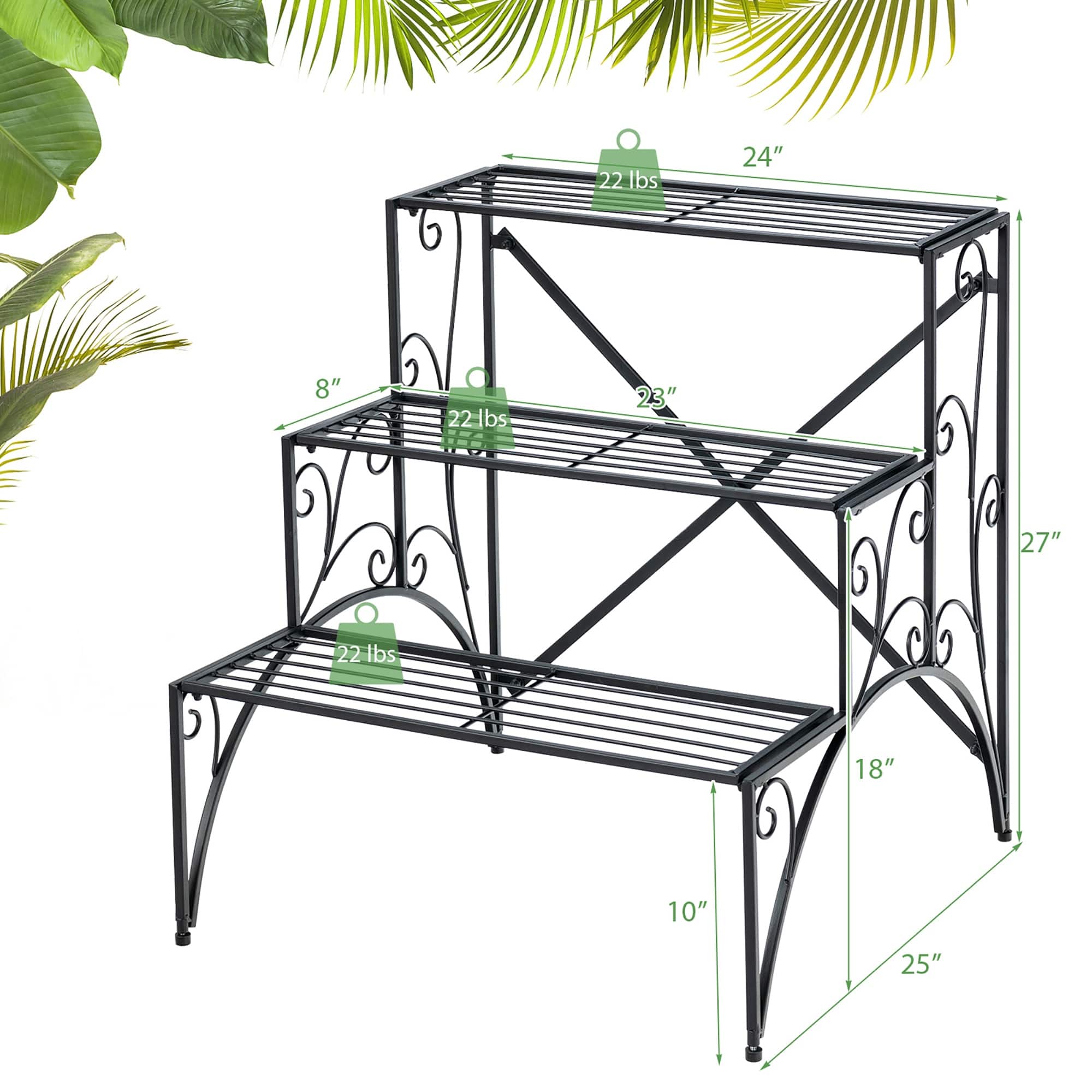 3 Tier Metal Plant Stand Black Corner Plant Stand w Widened Grid Shelf