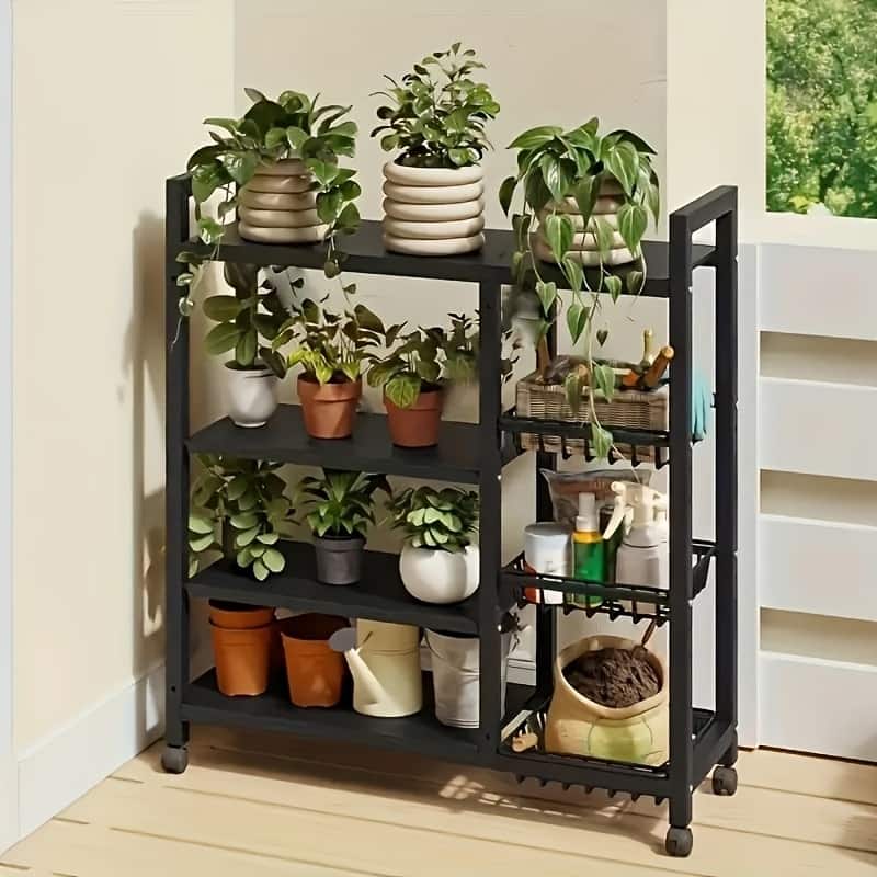 80cm Floor-Standing Storage Rack, Multifunctional Storage Rolling Cart, Kitchen Storage Rack with Mesh Basket