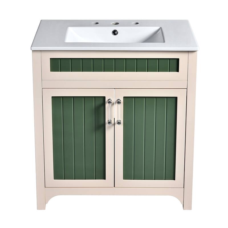 30 Inch Single Sink Freestanding Bathroom Vanity in Green with White Ceramic Top