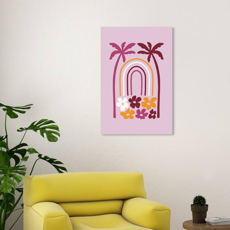 Wynwood Studio Canvas Floral and Botanical Purple Palms Yard Paradise Purple Modern & Contemporary Wall Art Canvas Print