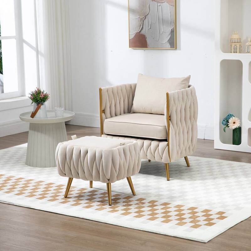 SEYNAR Modern Glam Accent Vanity Chair with Storage Ottoman