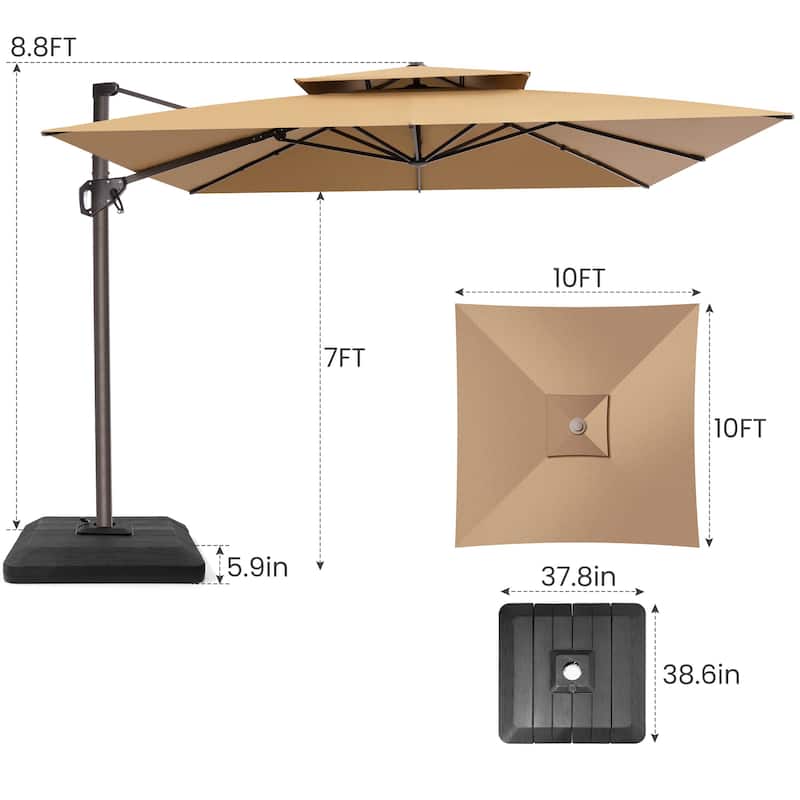 Outdoor Patio 10FT Square Cantilever Umbrella with 4-Piece Fillable Weighted Base