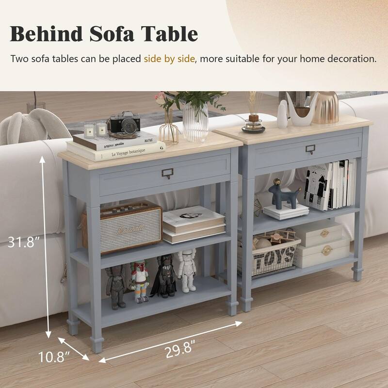 Accent White Console Table with Drawer and Shelf, Wood Sofa Table with Storage for Entryway Hallway Living Room