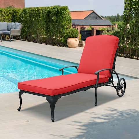 GZMR Aluminum Reclining Outdoor Chaise Lounge with Wheels and Cushions
