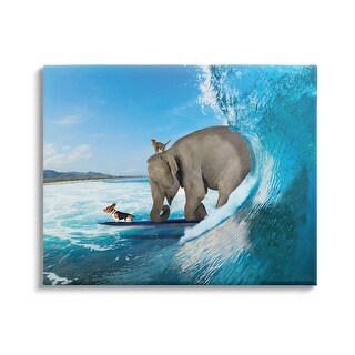 Stupell Animals Riding Ocean Waves Surfing Elephant Cat Dog Canvas Wall ...
