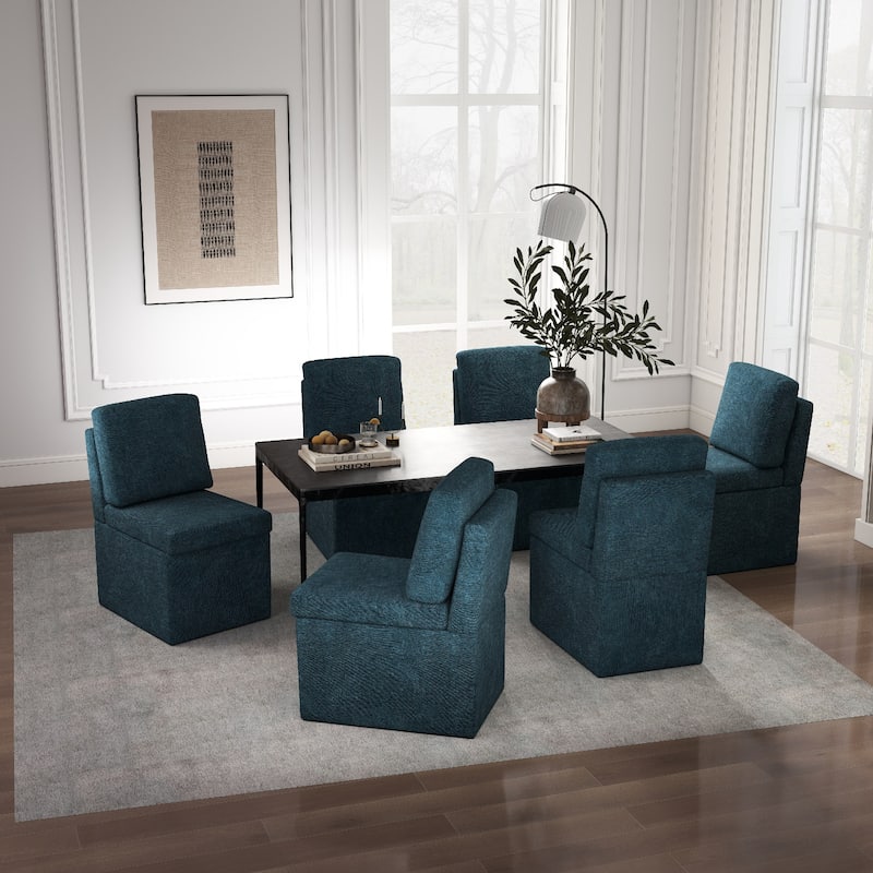 Upholstered Dining Chair with Under Seat Storage- Armless