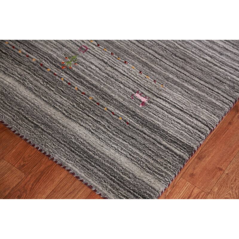 Hand Knotted Oriental 100% Wool Carpet Tribal Tribal Greys & Charcoal Gabbeh Area Rug - 9' 9'' X 8' 2''