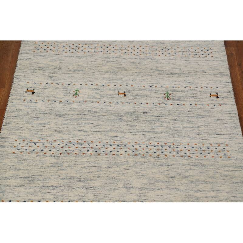 Tribal Gabbeh Oriental Area Rug Beige Handmade Wool Carpet - 4'0" x 5'10"