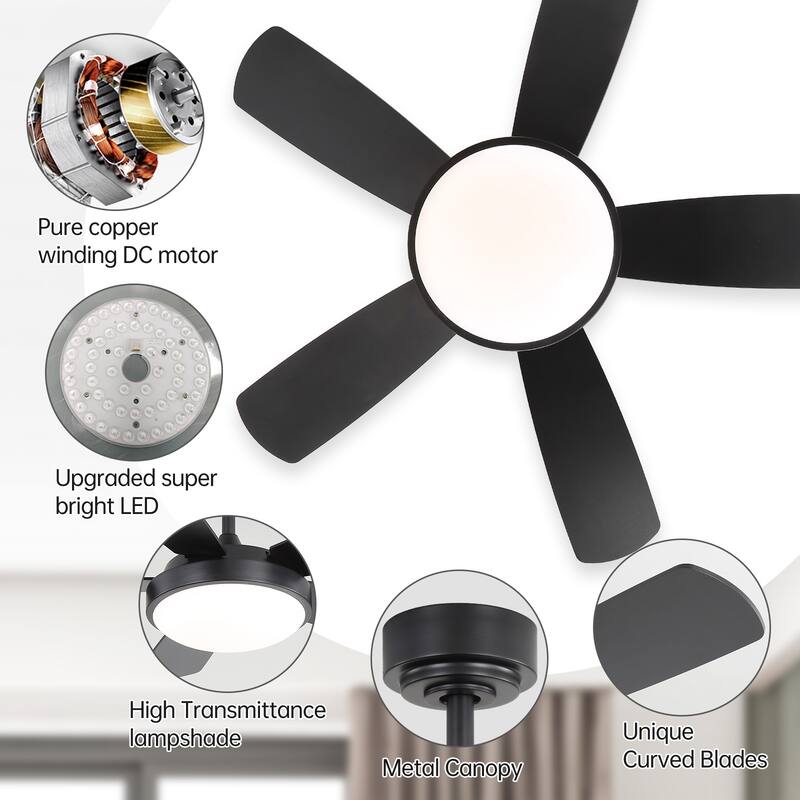 Sofucor 42 Inch Modern Ceiling Fan with Light and Remote,Memory Large LED,Quiet DC Motor,4500CFM High Velocity,ETL/FCC