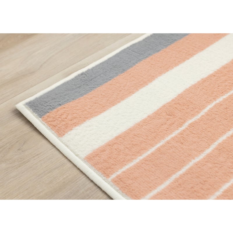 Forte Pink Grey White Angled Line Design, 5'3" x 7'5"