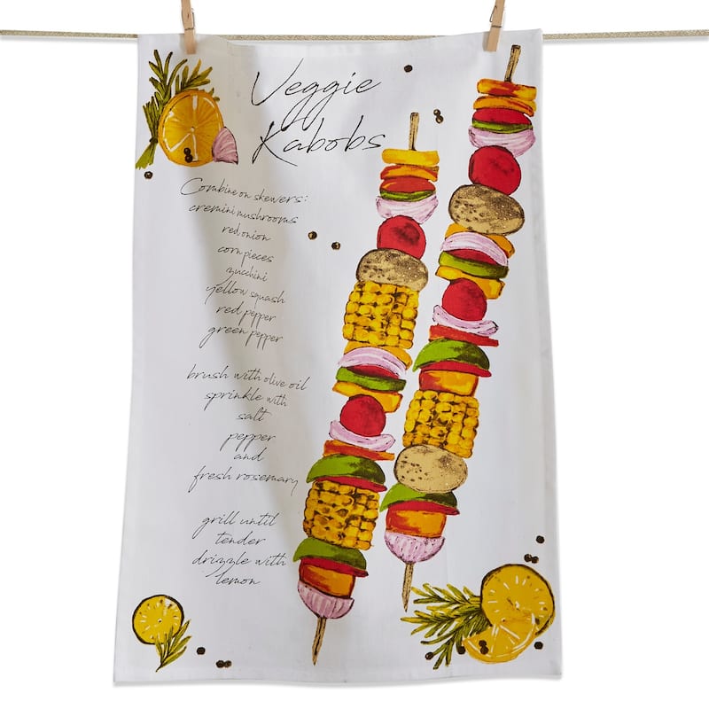 Multicolor Kabob Dishtowel - Cotton Kitchen Towels, Summer Kitchen Textiles, Machine Washable, 26" x 18"