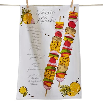 Multicolor Kabob Dishtowel - Cotton Kitchen Towels, Summer Kitchen Textiles, Machine Washable, 26" x 18"